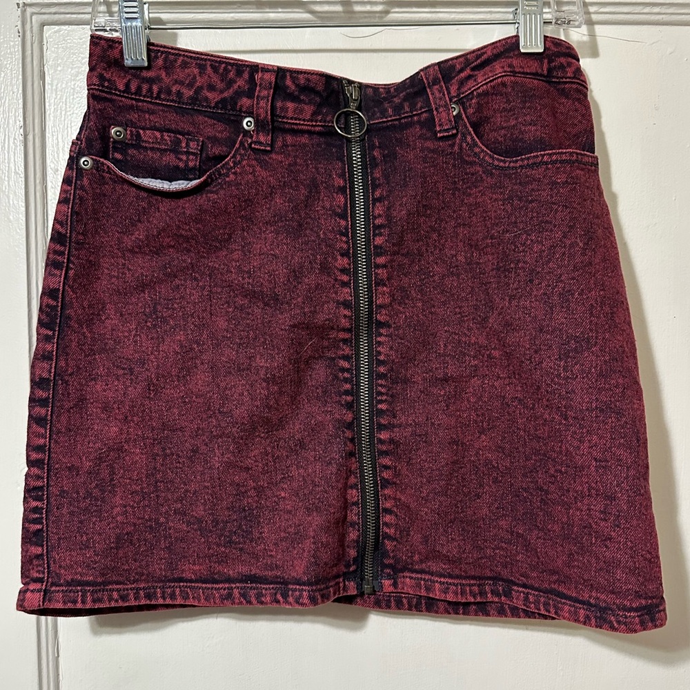 Hot Topic Pink & Black Zipper Jean Skirt, Size S